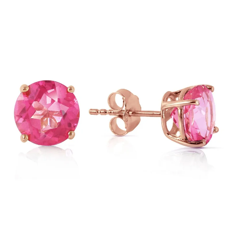 handmade gemstone earrings for weddings -3.1 Carat 14K Solid Rose Gold Anna Pink Topaz Stud Earrings