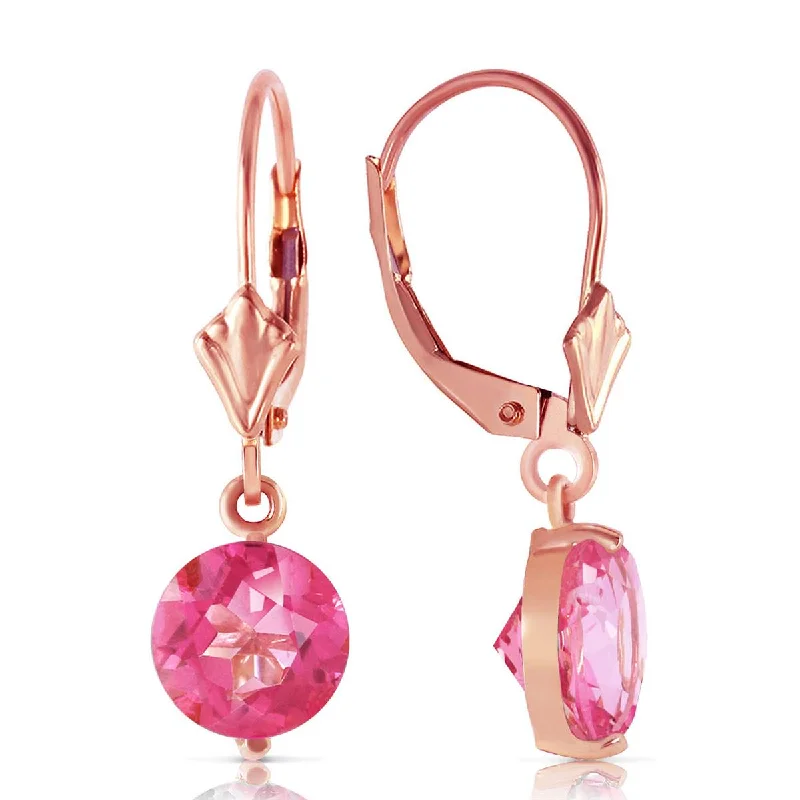 handmade earrings for bridal parties -3.1 Carat 14K Solid Rose Gold Youth Pink Topaz Earrings