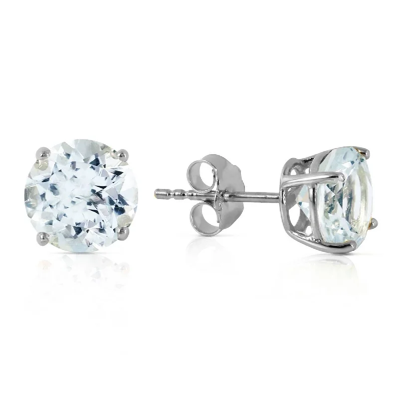 luxury stud earrings for weddings -3.1 Carat 14K Solid White Gold Love We Share Aquamarine Earrings