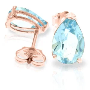 stylish hoop earrings with diamonds -3.15 Carat 14K Solid Rose Gold Allure Aquamarine Stud Earrings