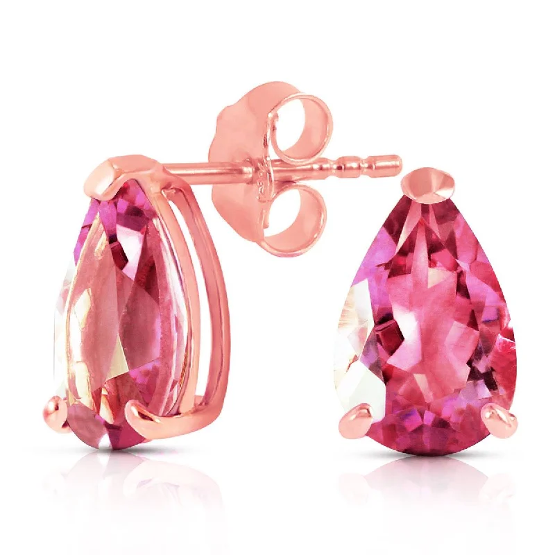 silver earrings for special occasions -3.15 Carat 14K Solid Rose Gold Allure Pink Topaz Stud Earrings