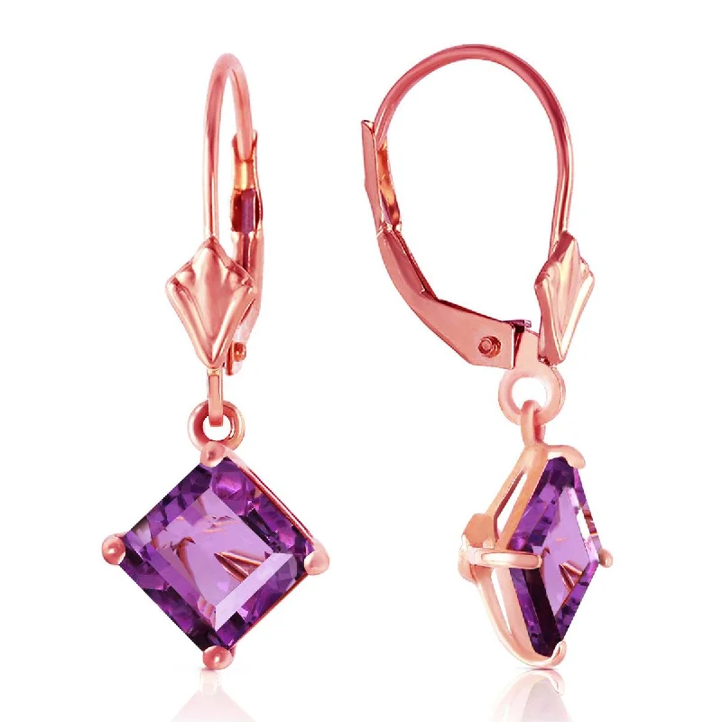 trendy gold earrings with rubies -3.2 Carat 14K Solid Rose Gold Amethyst Simplicity Earrings