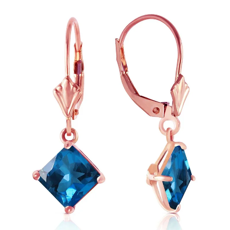 trendy drop earrings with crystals -3.2 Carat 14K Solid Rose Gold Blue Topaz Simplicity Earrings