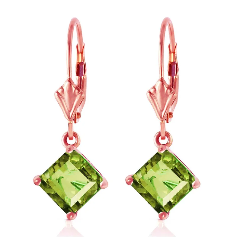 personalized drop earrings for weddings -3.2 Carat 14K Solid Rose Gold Peridot Simplicity Earrings