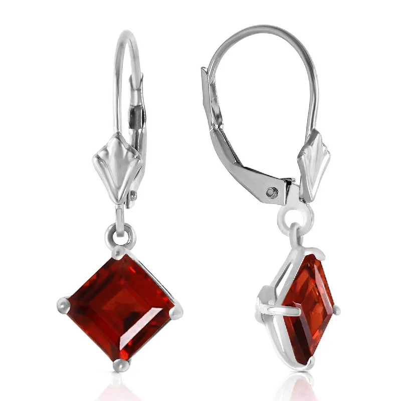 silver earrings with rubies for gifts -3.2 Carat 14K Solid White Gold Smile From The Heart Garnet Earrings