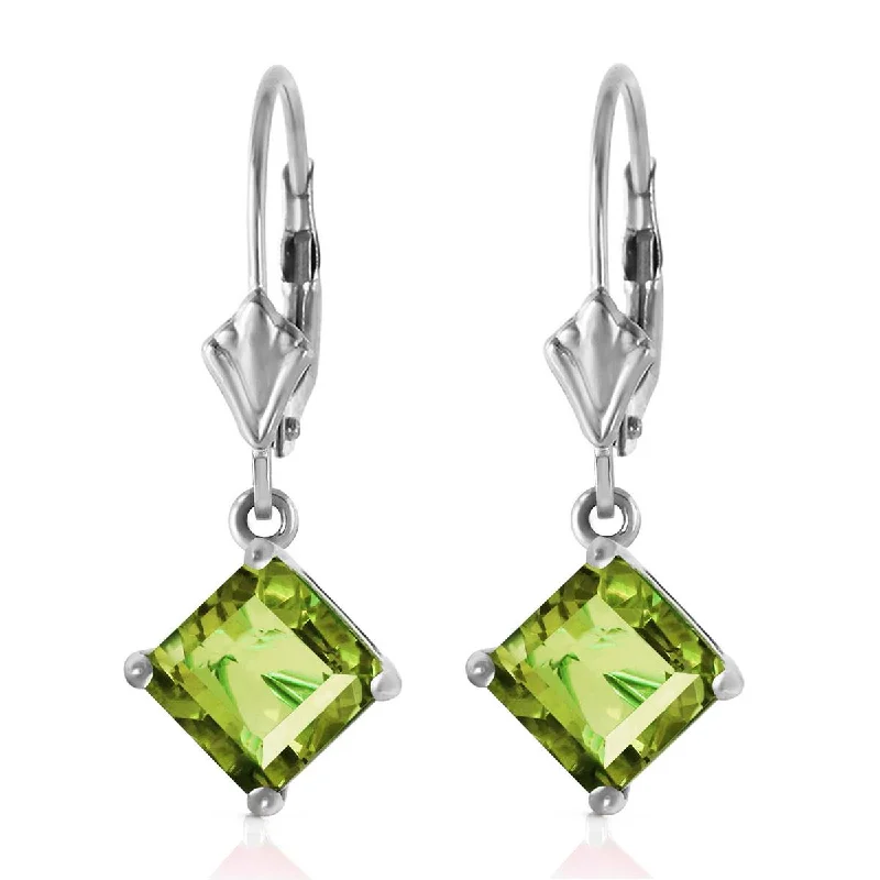 unique silver earrings with gemstones -3.2 Carat 14K Solid White Gold Spring Abounds Peridot Earrings