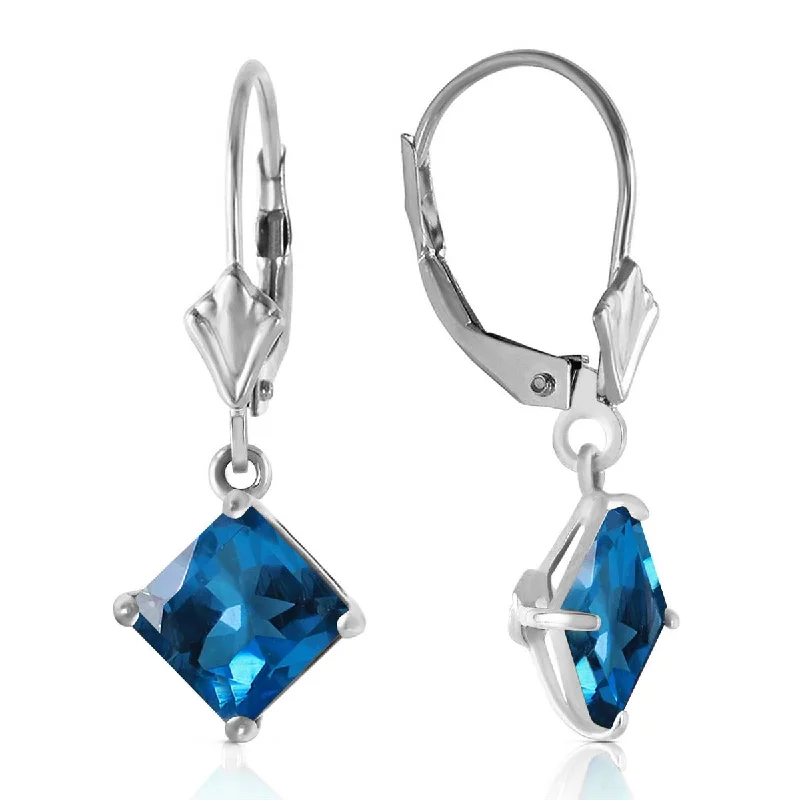 personalized gold earrings for gifts -3.2 Carat 14K Solid White Gold Victoire Blue Topaz Earrings