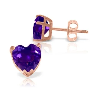 personalized silver earrings with gemstones -3.25 Carat 14K Solid Rose Gold Divinity Amethyst Stud Earrings