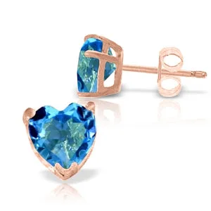 trendy earrings with pearls for weddings -3.25 Carat 14K Solid Rose Gold Divinity Blue Topaz Stud Earrings