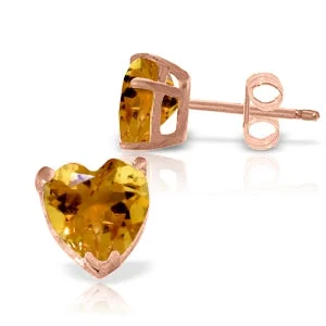 luxury drop earrings for casual wear -3.25 Carat 14K Solid Rose Gold Stud Earrings Natural Citrine