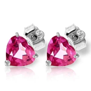 trendy silver hoop earrings for gifts -3.25 Carat 14K Solid White Gold Stud Earrings Natural Pink Topaz