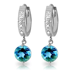 gold earrings with emeralds for weddings -3.28 Carat 14K Solid White Gold Exchanges Blue Topaz Diamond Earrings