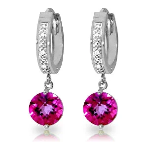 handmade earrings with precious gems -3.28 Carat 14K Solid White Gold Sense Of How Pink Topaz Diamond Earrings