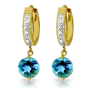 custom pearl earrings for casual wear -3.28 Carat 14K Solid Yellow Gold Organza Blue Topaz Diamond Earrings