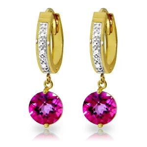 vintage diamond earrings for gifts -3.28 Carat 14K Solid Yellow Gold Organza Pink Topaz Diamond Earrings