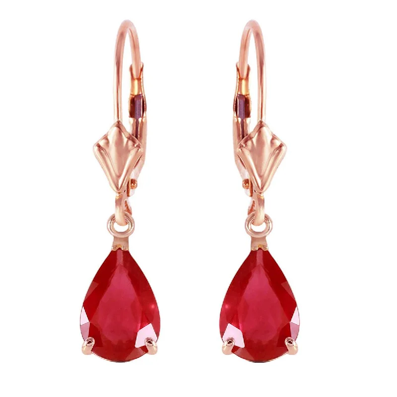 gold earrings for bridal gifts -3.5 Carat 14K Solid Rose Gold Leverback Earrings Ruby