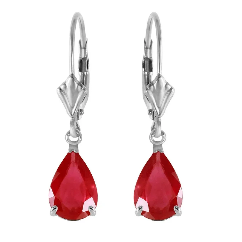 trendy gemstone earrings for casual wear -3.5 Carat 14K Solid White Gold Leverback Earrings Ruby