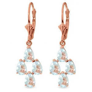 fashionable gold earrings with crystals -3.9 Carat 14K Solid Rose Gold Four Pear Shape Aquamarine Earrings