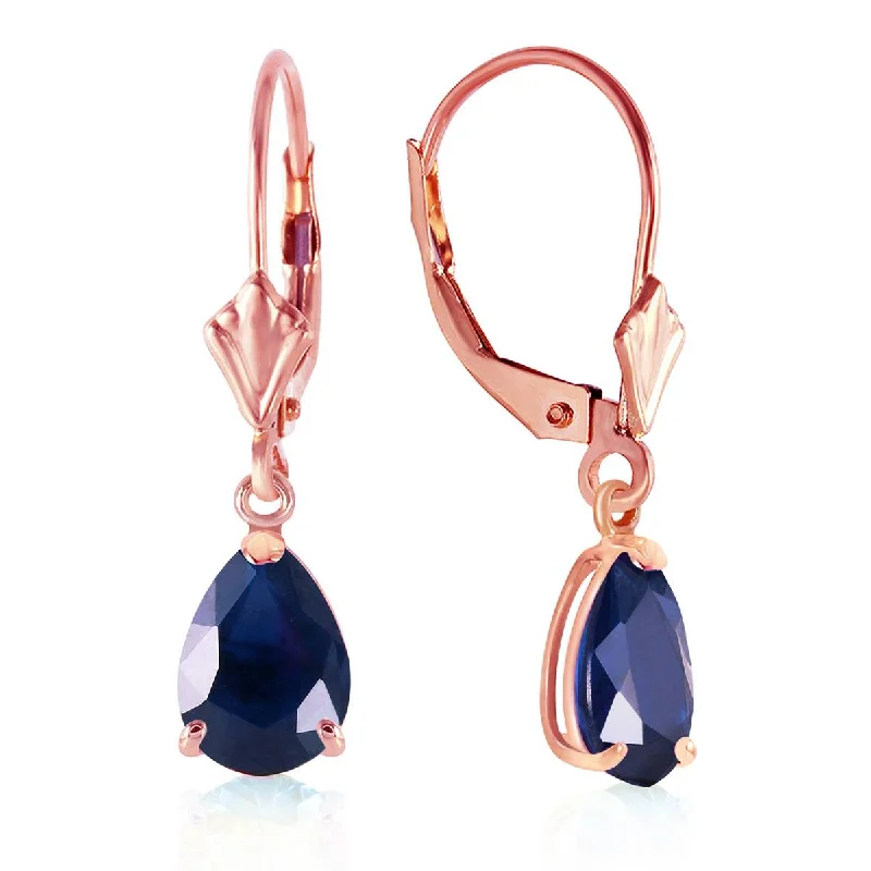 custom silver earrings for special events -3 Carat 14K Solid Rose Gold Leverback Earrings Sapphire