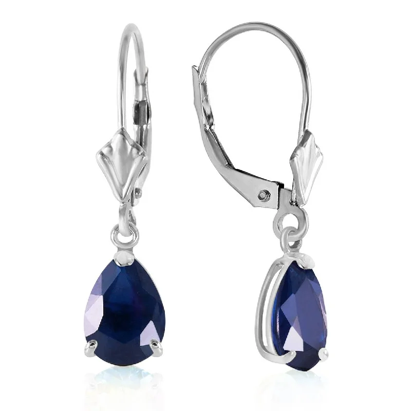 silver earrings for engagements -3 Carat 14K Solid White Gold Leverback Earrings Sapphire