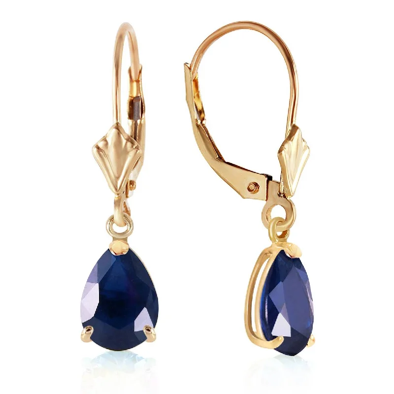 gold earrings for wedding ceremonies -3 Carat 14K Solid Yellow Gold Leverback Earrings Sapphire