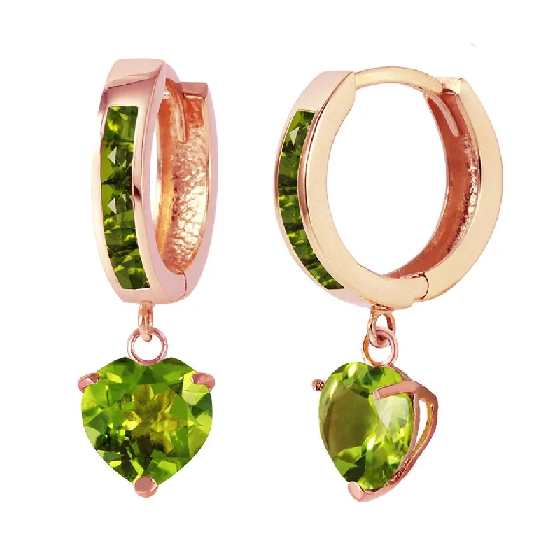 luxury earrings with diamonds for special occasions -4.1 Carat 14K Solid Rose Gold Peridot Heart Hoop Earrings