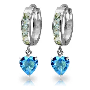 gold earrings with diamonds for weddings -4.1 Carat 14K Solid White Gold Not Distressed Damsel Blue Topaz Earrings