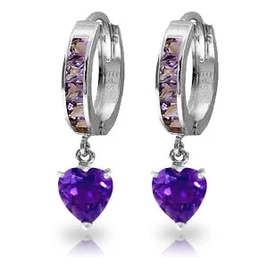 gold earrings with diamonds for formal wear -4.1 Carat 14K Solid White Gold Tongue In Cheek Amethyst Earrings