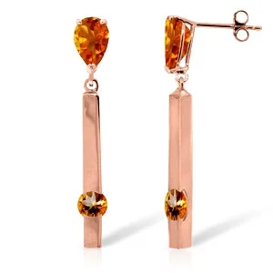 silver earrings with sapphires for casual wear -4.25 Carat 14K Solid Rose Gold Bar Earrings Citrine