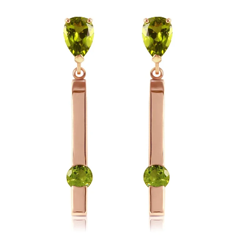 silver earrings with diamonds for brides -4.25 Carat 14K Solid Rose Gold Bar Earrings Peridot