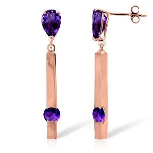 luxury earrings for bridal gifts -4.25 Carat 14K Solid Rose Gold Filigree Chandelier Earrings Amethyst