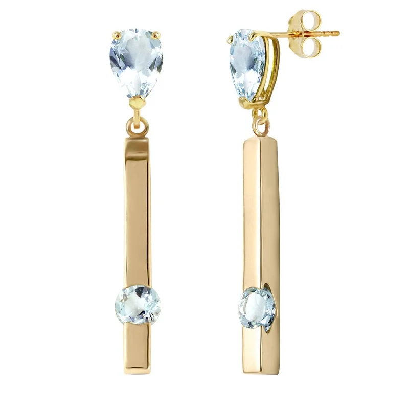 silver earrings with topaz for gifts -4.25 Carat 14K Solid Yellow Gold Bar Aqaumarine Drop Earrings