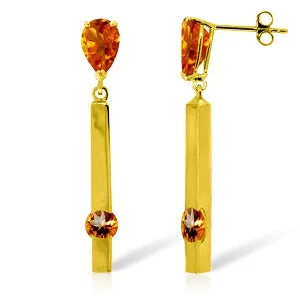 luxurious silver earrings with birthstones -4.25 Carat 14K Solid Yellow Gold Bar Citrine Drop Earrings