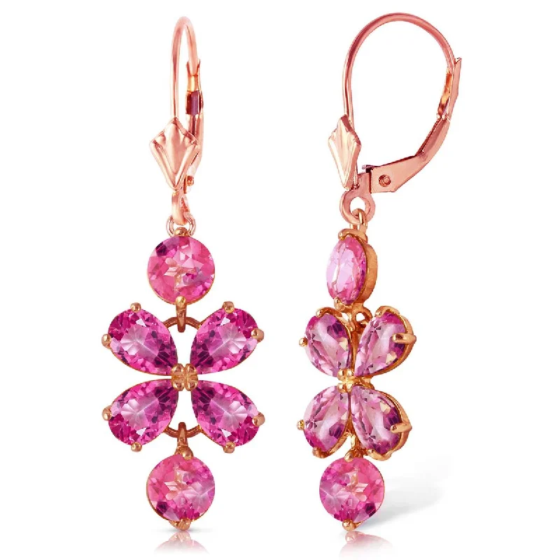 gold earrings with diamonds for brides -5.32 Carat 14K Solid Rose Gold Pink Topaz Flower Earrings