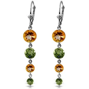 gold earrings with diamonds for gifts -7.8 Carat 14K Solid White Gold Chandelier Earrings Citrine Peridot