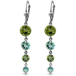 trendy drop earrings for evening wear -7.8 Carat 14K Solid White Gold Chandelier Earrings Peridot Blue Topaz