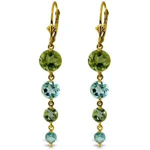 silver earrings with jade stones for weddings -7.8 Carat 14K Solid Yellow Gold Chandelier Earrings Peridot Blue Topaz