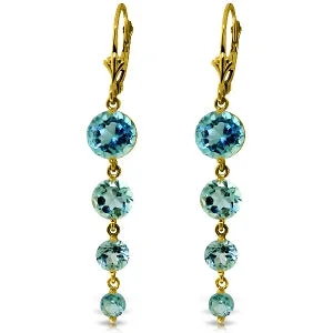 custom gold earrings for bridesmaids -7.8 Carat 14K Solid Yellow Gold Drizzle Blue Topaz Earrings