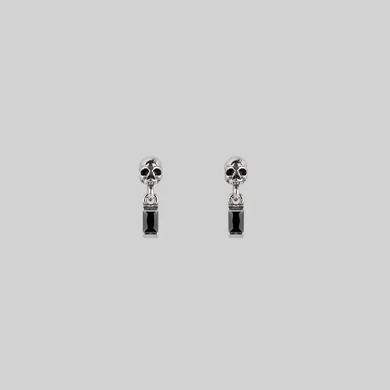 luxury earrings for special events -BEAUX. Tiny Skull & Black Spinel Stud Earrings - Silver