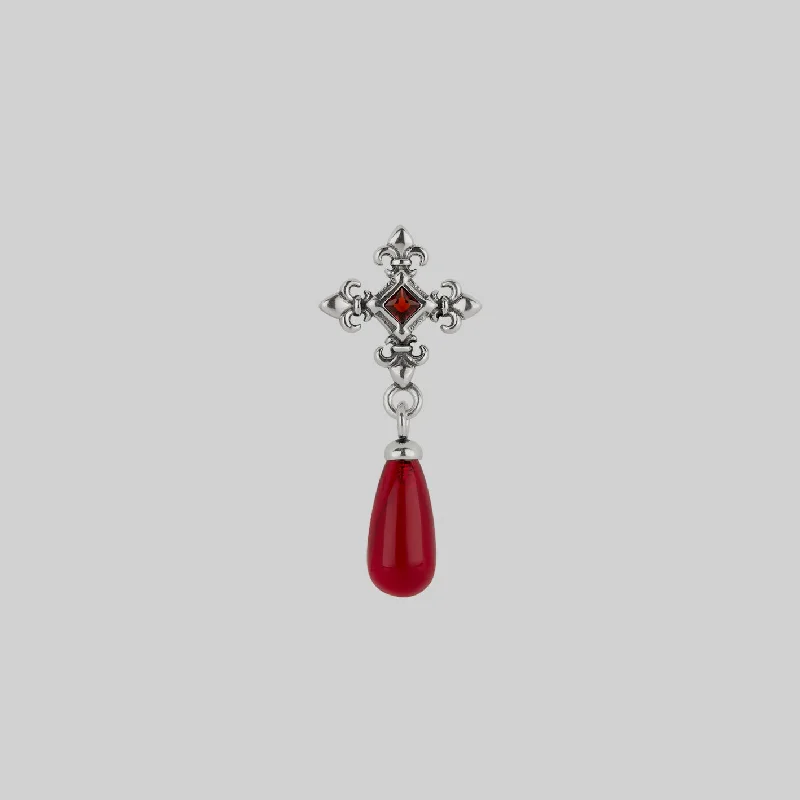 gold earrings with sapphires for casual occasions -CRIMSON. Medieval Garnet Stud Earring - Silver