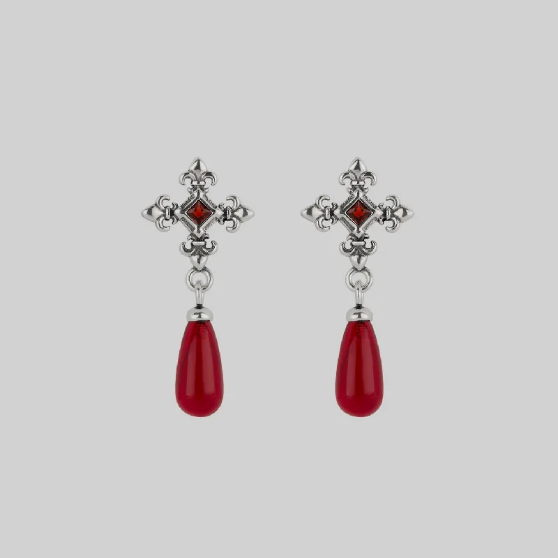 unique silver earrings with diamonds for weddings -CRIMSON. Medieval Garnet Stud Earrings - Silver