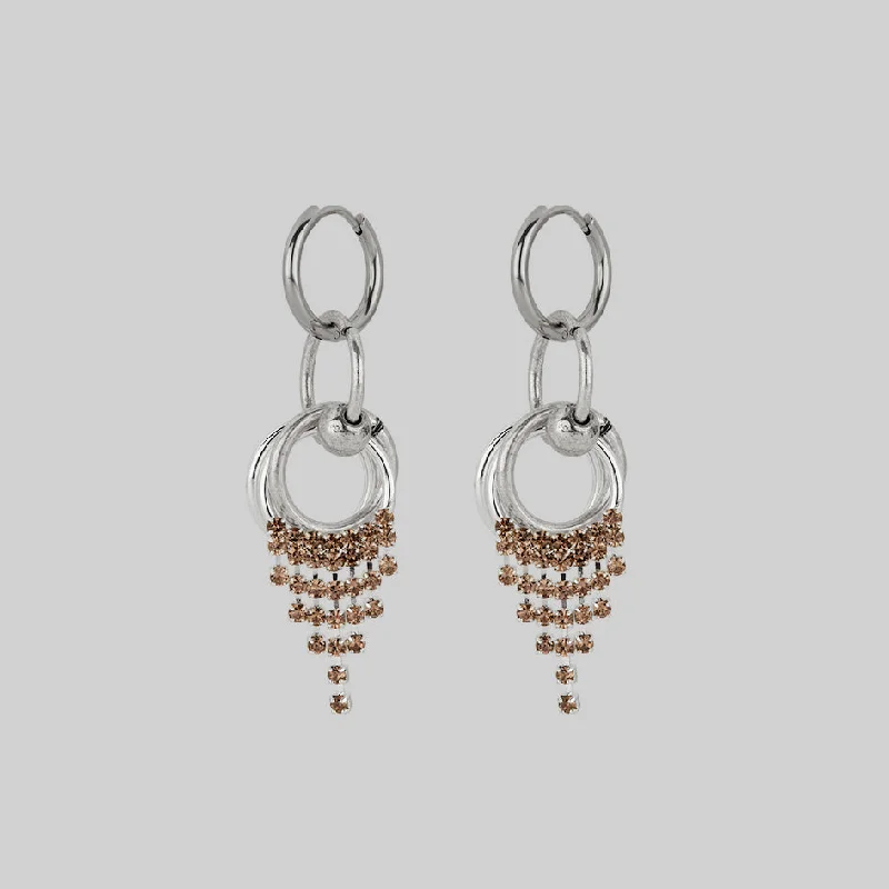 trendy earrings for bridal events -EXILE. Dazzle Chain Hoop Drop Earrings - Silver