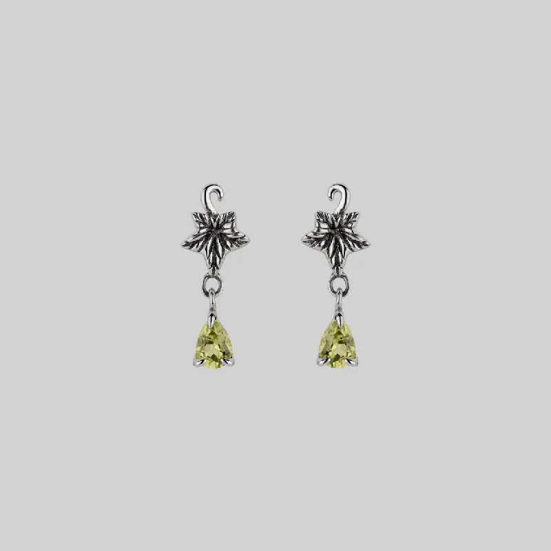 personalized earrings for everyday wear -FERONIA. Ivy Leaf Peridot Stud Earrings - Silver