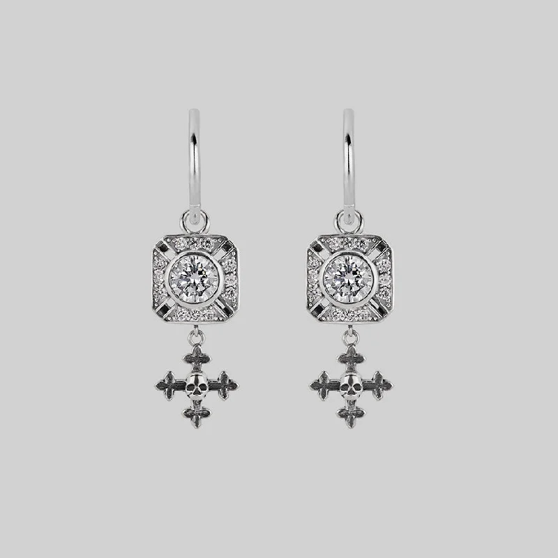 custom-designed earrings for weddings -GRANDIOSE. Gothic Cubic Zirconia Cluster Hoop Earrings - Silver