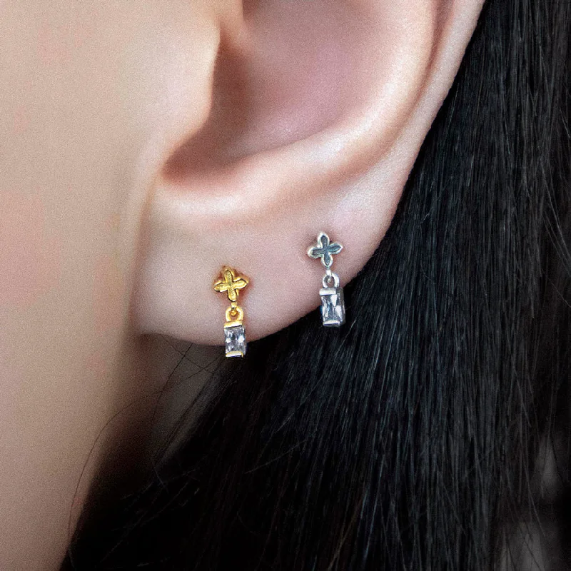 trendy earrings for bridal showers -RENE. Tiny Cross & Cubic Zirconia Stud Earrings - Gold