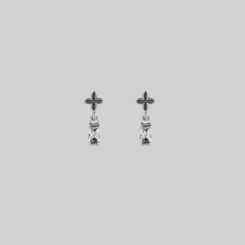 personalized gemstone earrings for weddings -RENE. Tiny Cross & Cubic Zirconia Stud Earrings - Silver