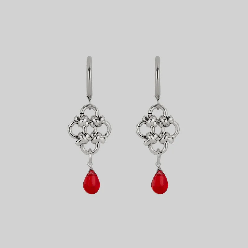 custom gold earrings for special gifts -RUBIOUS. Chainmail & Red Glass Hoop Earrings - Silver