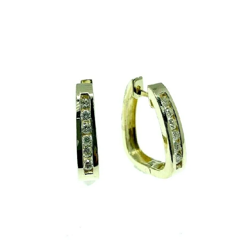 custom silver earrings with emerald stones -0.40 Carats Channel Set Round Diamond Trapezoid Hoop Earrings 14K Yellow Gold