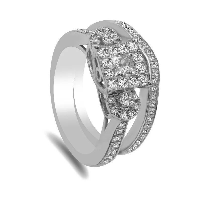 men's rings for engagement with diamonds -1.05CT Diamond Princess Shape Engagement Ring Set in 14K White Gold