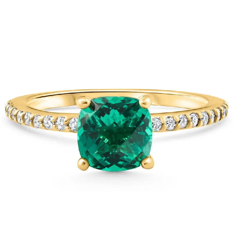 men's gold rings for weddings -1 3/4Ct Cushion Emerald & Diamond Ring Gold Lab Grown